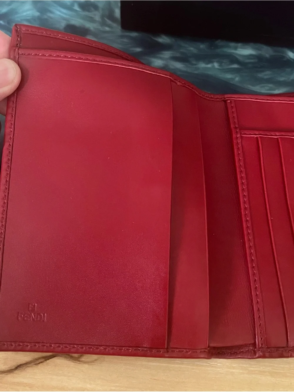 Fendi FF Logo Red Leather compact Wallet with Gold Logo Buckle